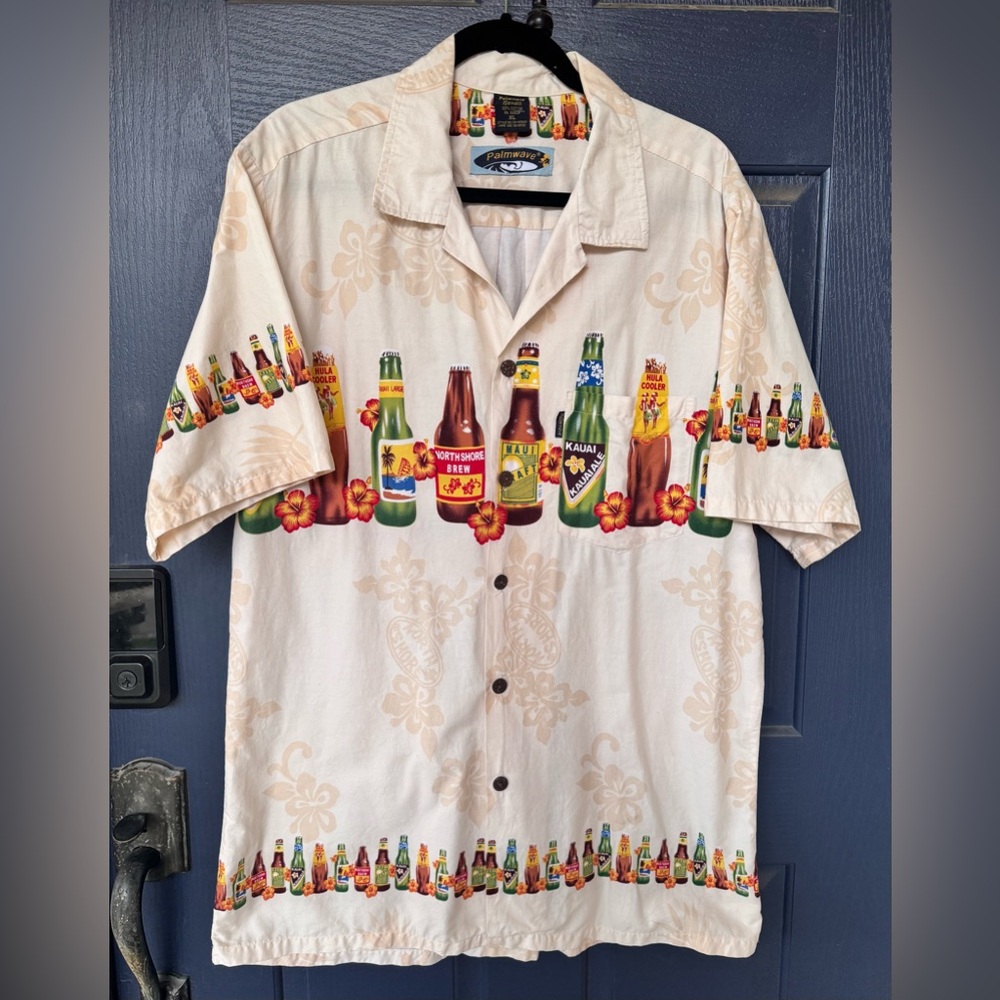 Palmwave Hawaii Shirt Mens XL Button Front North Shore Beach Brew Bottle